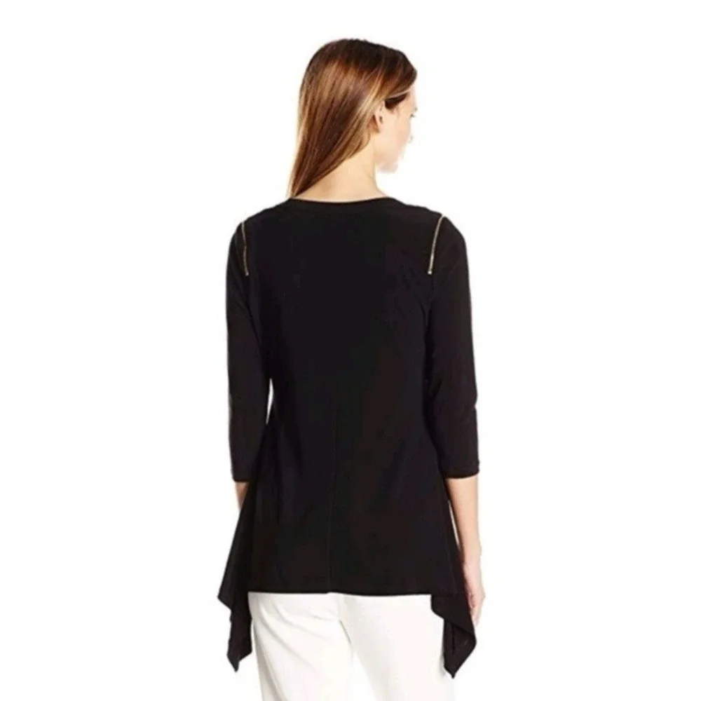 CHAUS NY BLACK ZIPPERED SHOULDERS TUNIC BLOUSE‎ SZ XL CAREER ACADEMIA